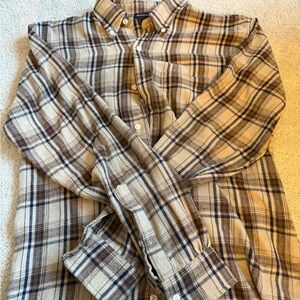 Brandy Melville Beige and Navy Plaid Shirt, OS